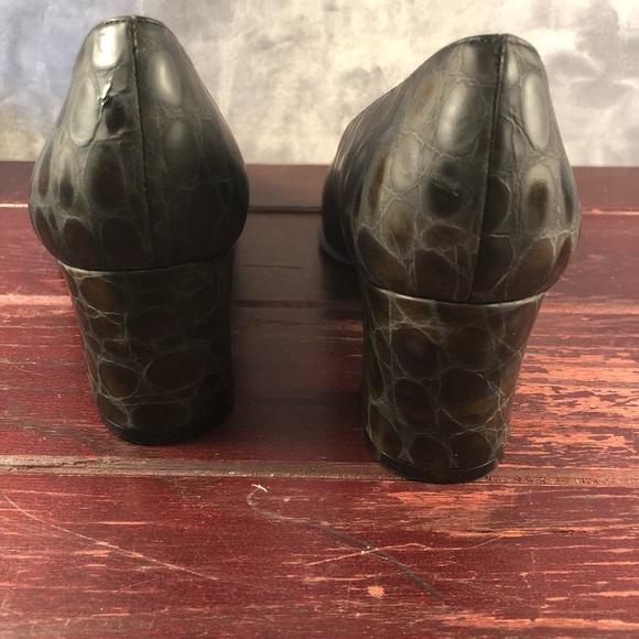 Etienne Aigner Leather Crocodile Print Brown/Grey Block Heels Size 9.5 - Picture 7 of 11